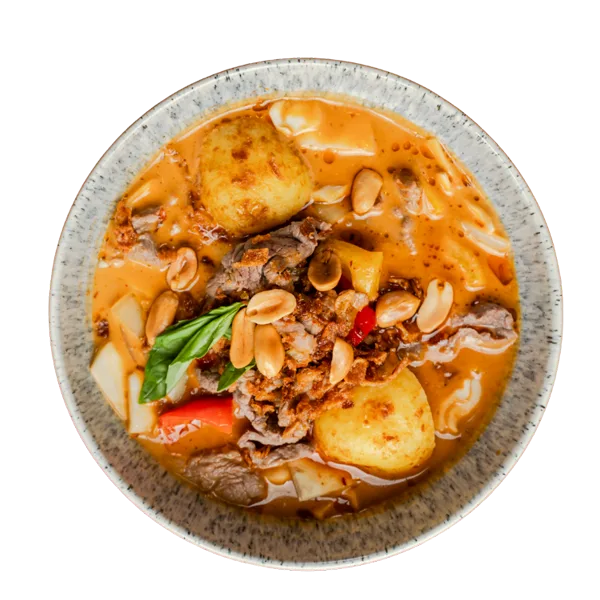 A Thai curry served with jasmine rice.